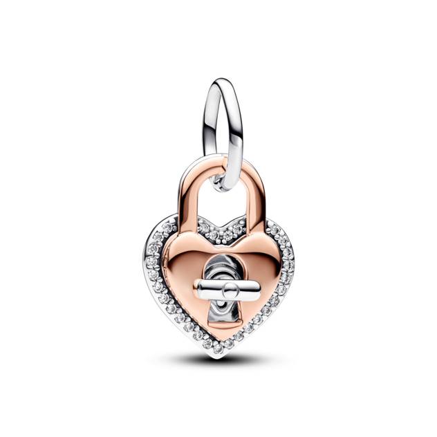 PANDORA Padlock Heart Sterling Silver And 14k Ro