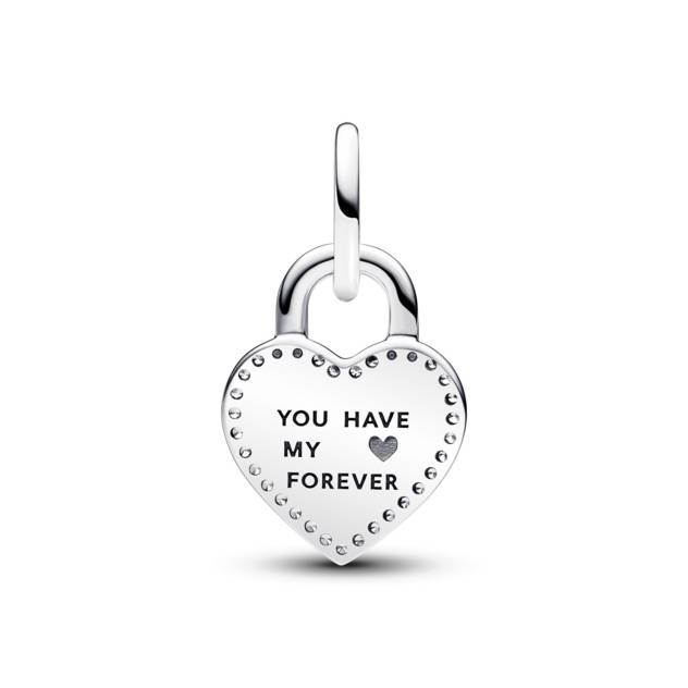 PANDORA Padlock heart sterling silver and 14k ro
