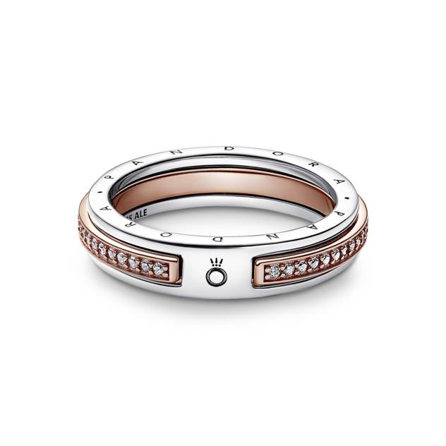 PANDORA Signature Bicolor Logo & Pavé Ring