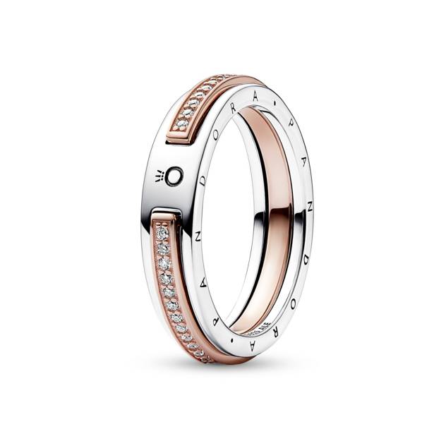 PANDORA Signature Bicolor Logo & Pavé Ring
