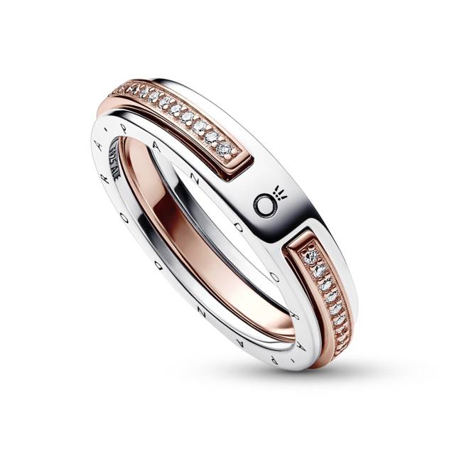 PANDORA Signature Bicolor Logo & Pavé Ring