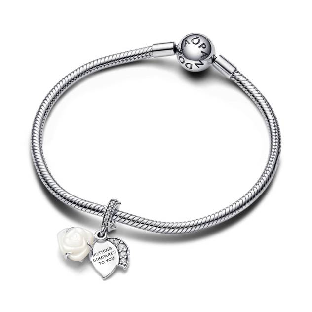 PANDORA Weiße Blühende Rose Doppelter Charm-Anhä