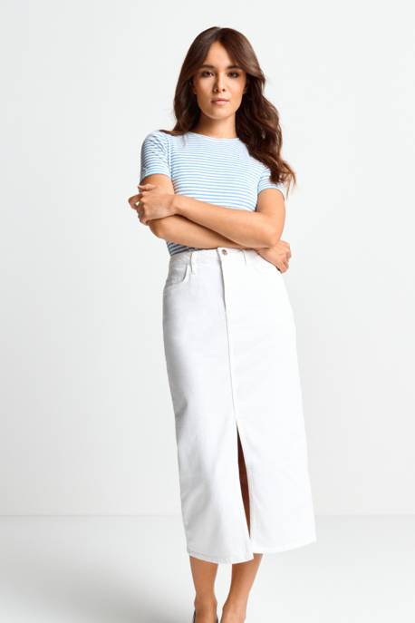 Rich&royal Long White Denim Skirt Organic