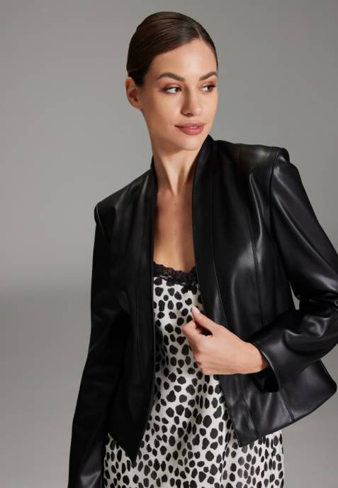 SWING Kragenloser Blazer In Leder Optik