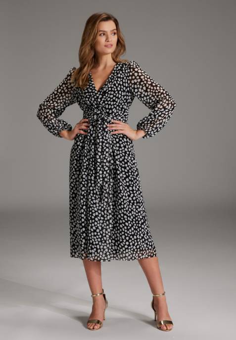 SWING Midi Kleid Aus Bedrucktem Tupfen Ch