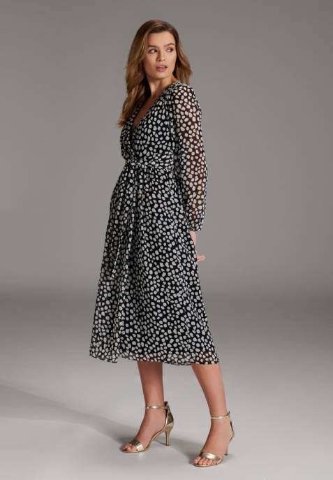 SWING Midi Kleid Aus Bedrucktem Tupfen Ch