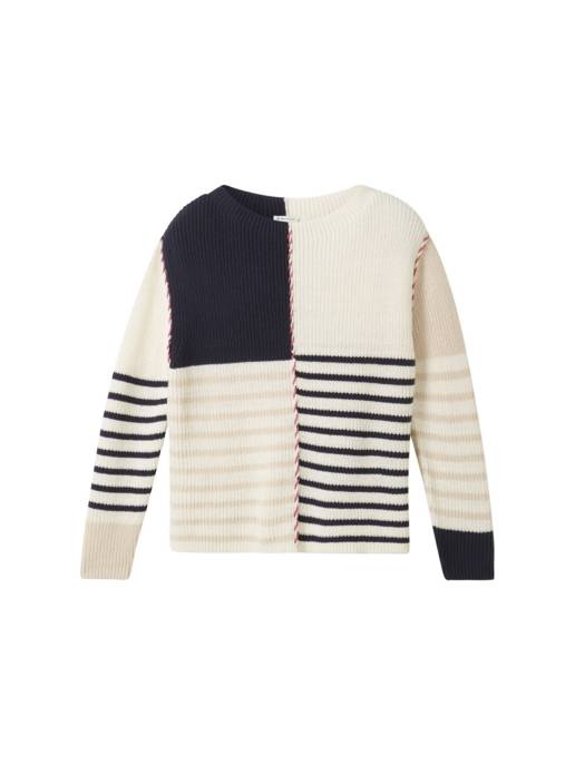 TOM TAILOR knit patched stripe pullover