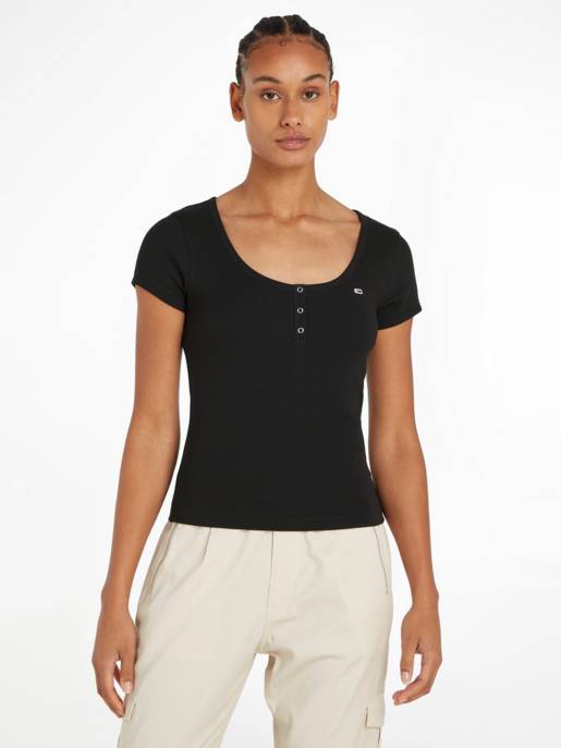 TOMMY JEANS Henley-Top Mit Knopfleiste