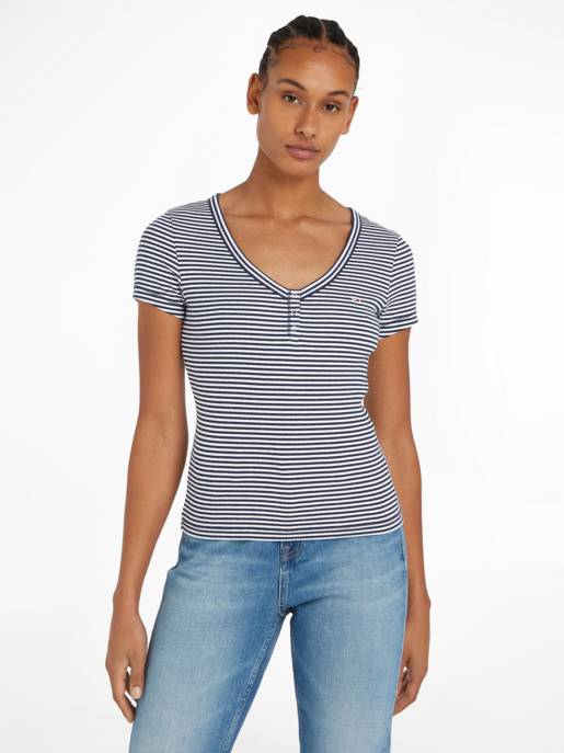 TOMMY JEANS Henley V-Ausschnitt T-Shirt