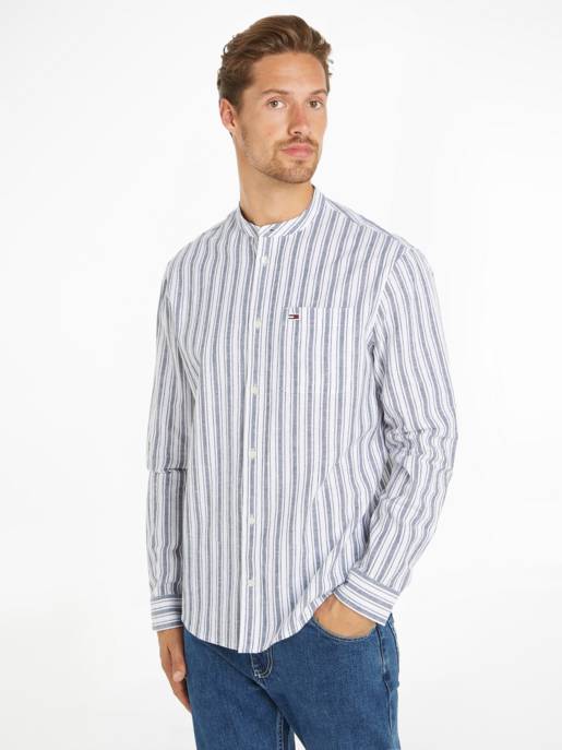TOMMY JEANS TJM MAO STRIPE LINEN BLEND SHIRT