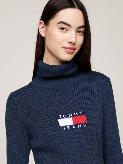 TOMMY JEANS TJW MELANGE TRTLNCK FLAG SWEATER