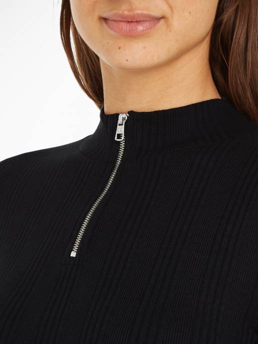 CALVIN KLEIN JEANS VARIEGTAED RIB HALF ZIP LS DRESS