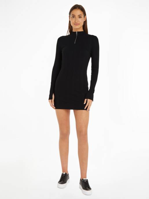 CALVIN KLEIN JEANS VARIEGTAED RIB HALF ZIP LS DRESS