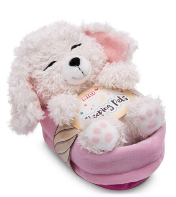 VEDES Kuscheltier Hund Pudel weiß 12cm schlafe