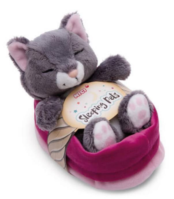 VEDES Kuscheltier Katze grau 12cm schlafend im
