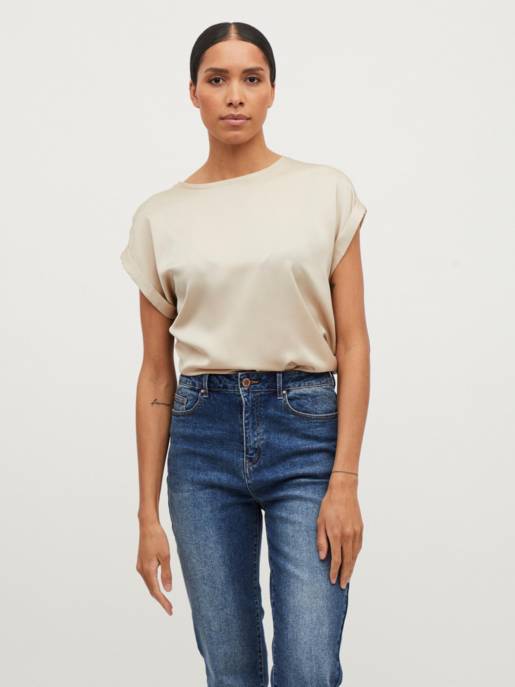 VILA VIELLETTE S/S SATIN TOP/SU - NOOS