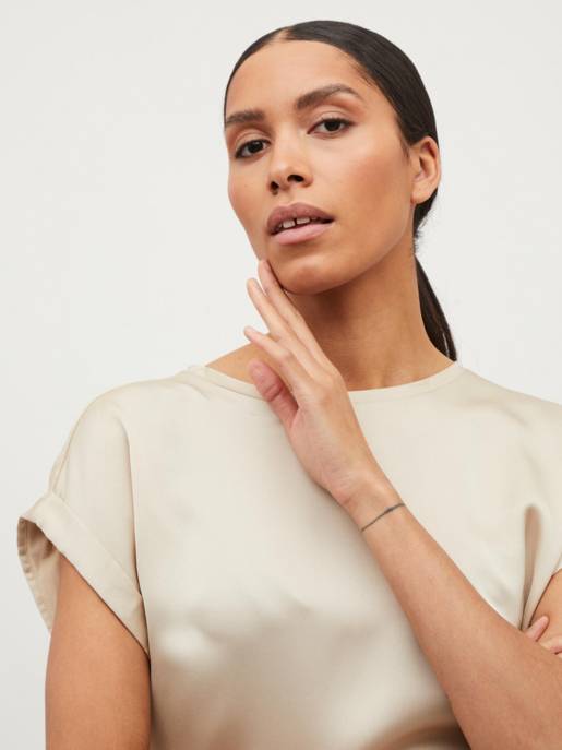 VILA VIELLETTE S/S SATIN TOP/SU - NOOS