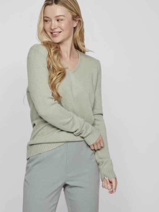 VILA VIRIL V-NECK L/S KNIT TOP - NOOS