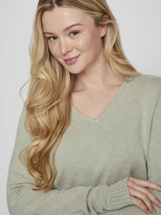 VILA VIRIL V-NECK L/S KNIT TOP - NOOS