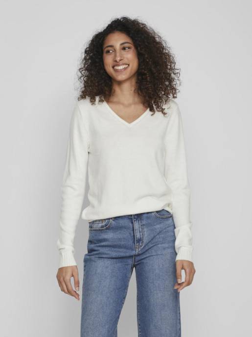 VILA VIRIL V-NECK L/S KNIT TOP - NOOS