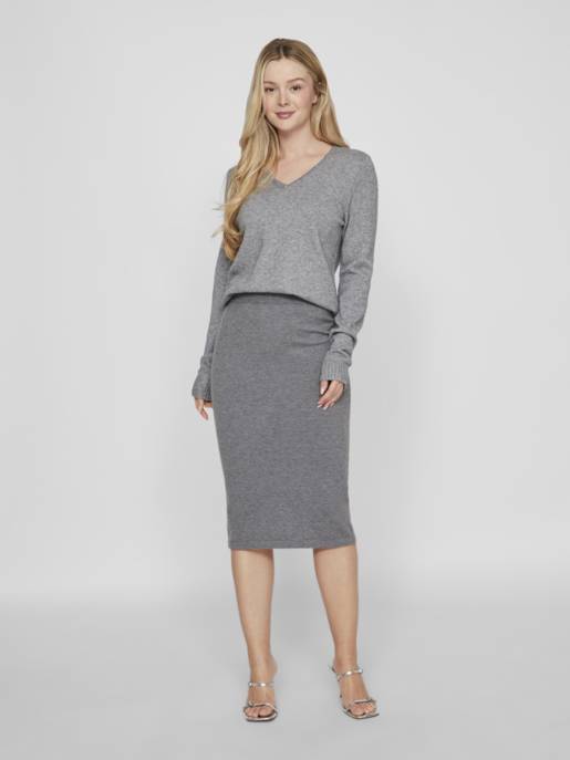 VILA VIRIL V-NECK L/S KNIT TOP - NOOS