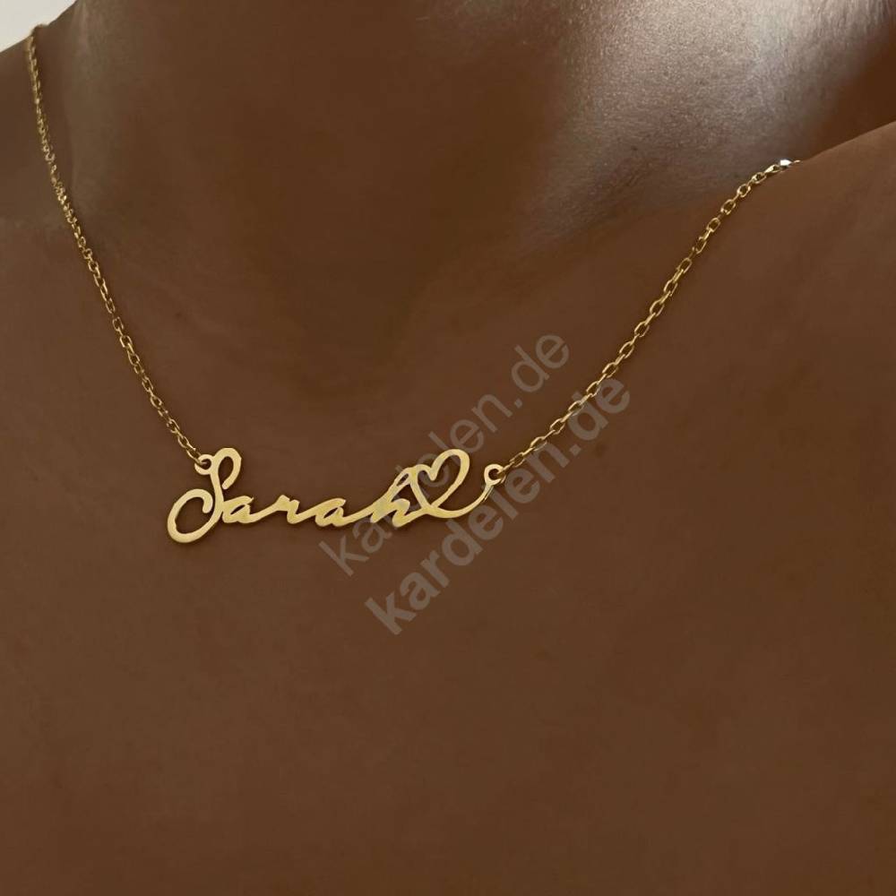 Kardelen 14K GOLD HERZ SYMBOL WAAGERECHT NAMENSKETTE