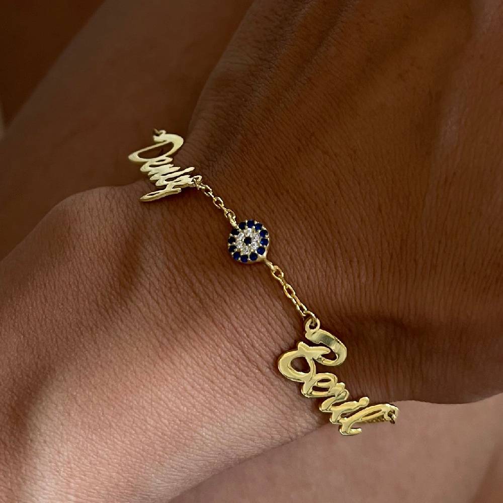 Kardelen 2er Namensarmband - Variante Nazar - 925 SILBER