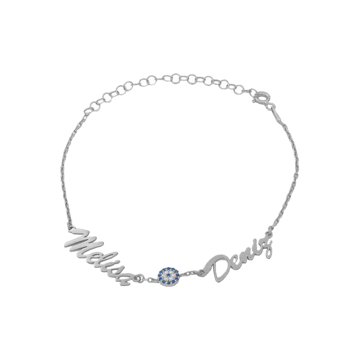 Kardelen 2er Namensarmband - Variante Nazar - 925 SILBER