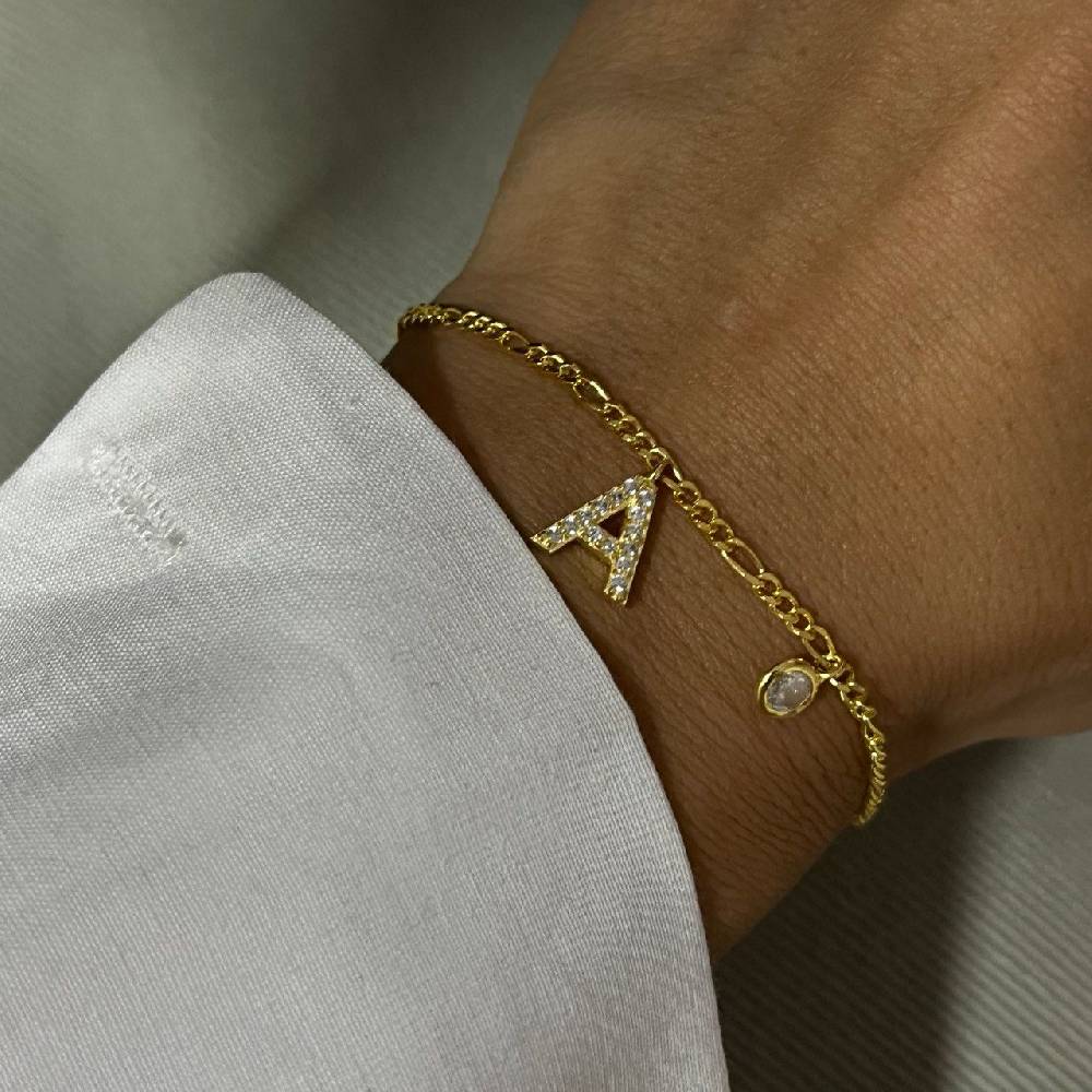 Kardelen Armkette Figaro Zirkonia Mit Buchstabe - 925 SILBER