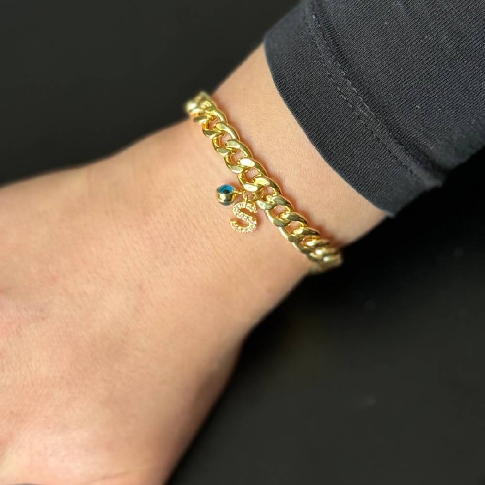 Kardelen Big Gourmet Armband Mit Initialen Und Nazar - 925 SILBER