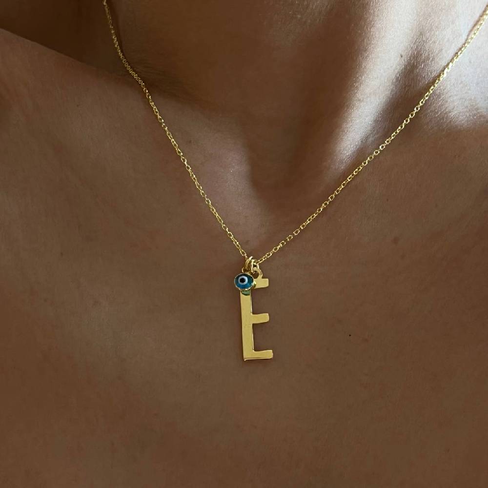 Kardelen Buchstaben Halskette Elongated Mit Nazar - 925 SILBER