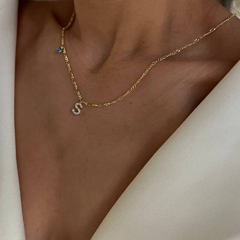 Kardelen Buchstabenkette Mit Nazar Stein - 925 SILBER