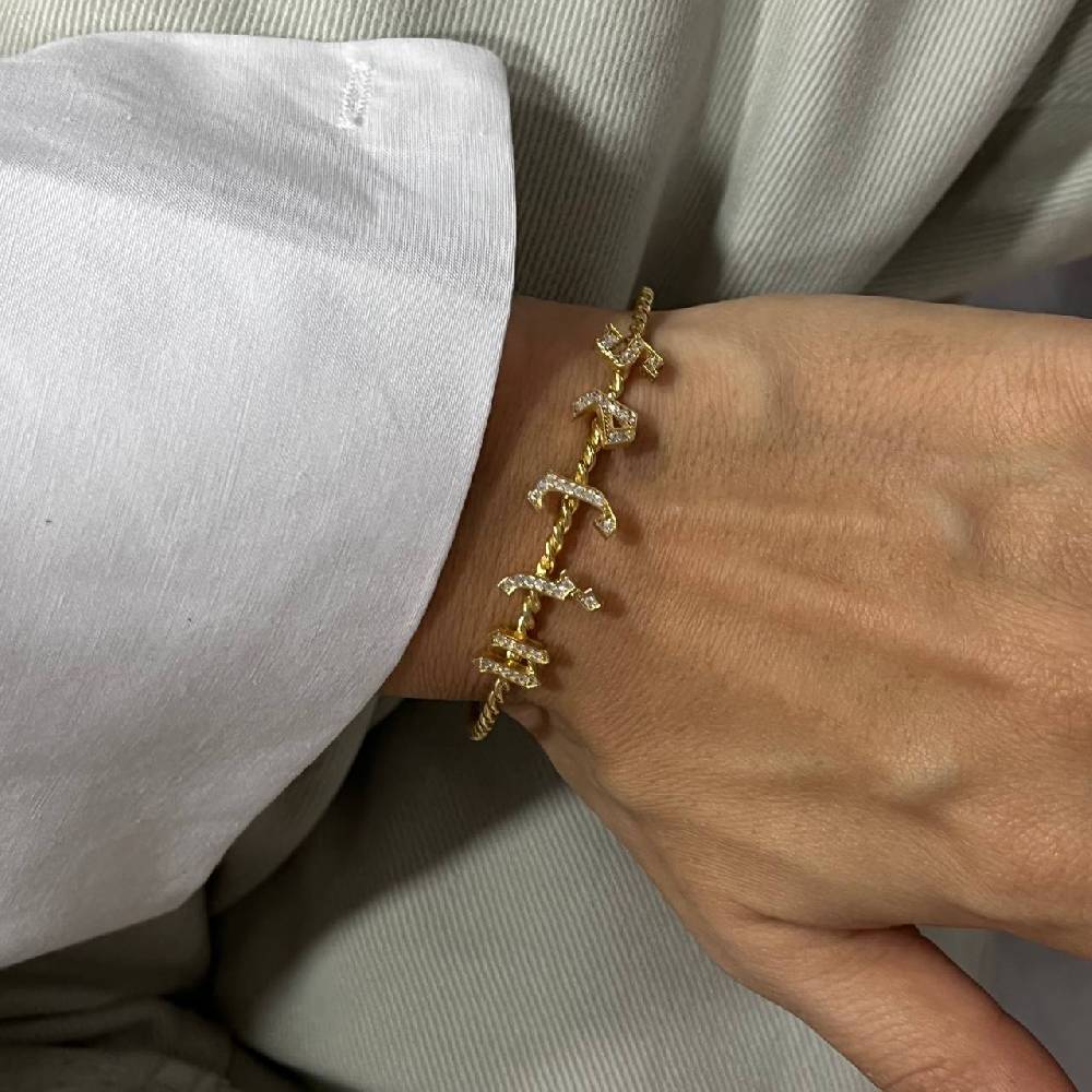 Kardelen Burma Armband Mit Zirkonia Buchstaben Gothic - 925 SILBER