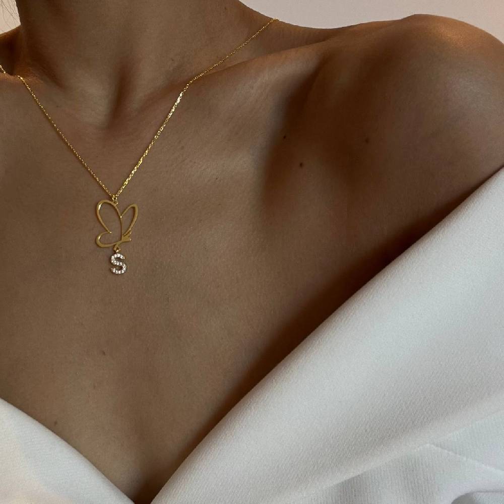 Kardelen Butterfly Kette Mit Wunschbuchstabe - 925 SILBER