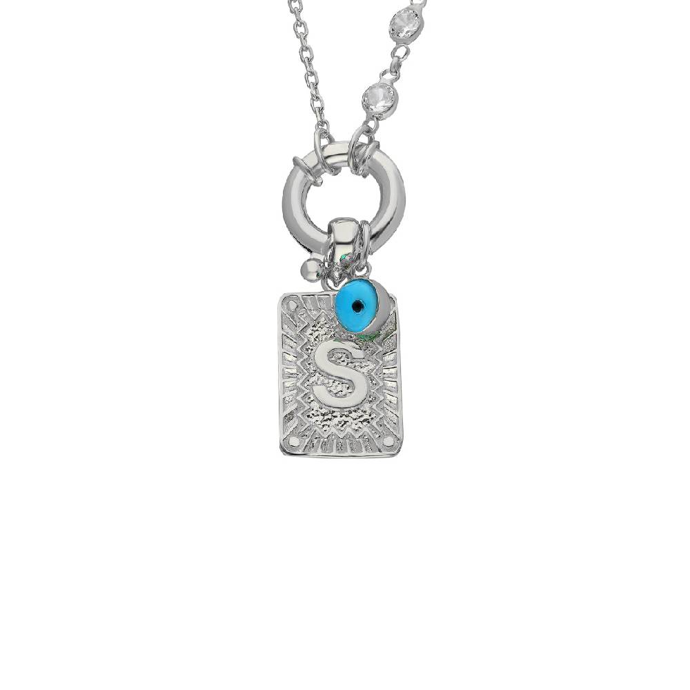 Kardelen Chain Design Iced Buchstabe Mit Nazar - 925 SILBER
