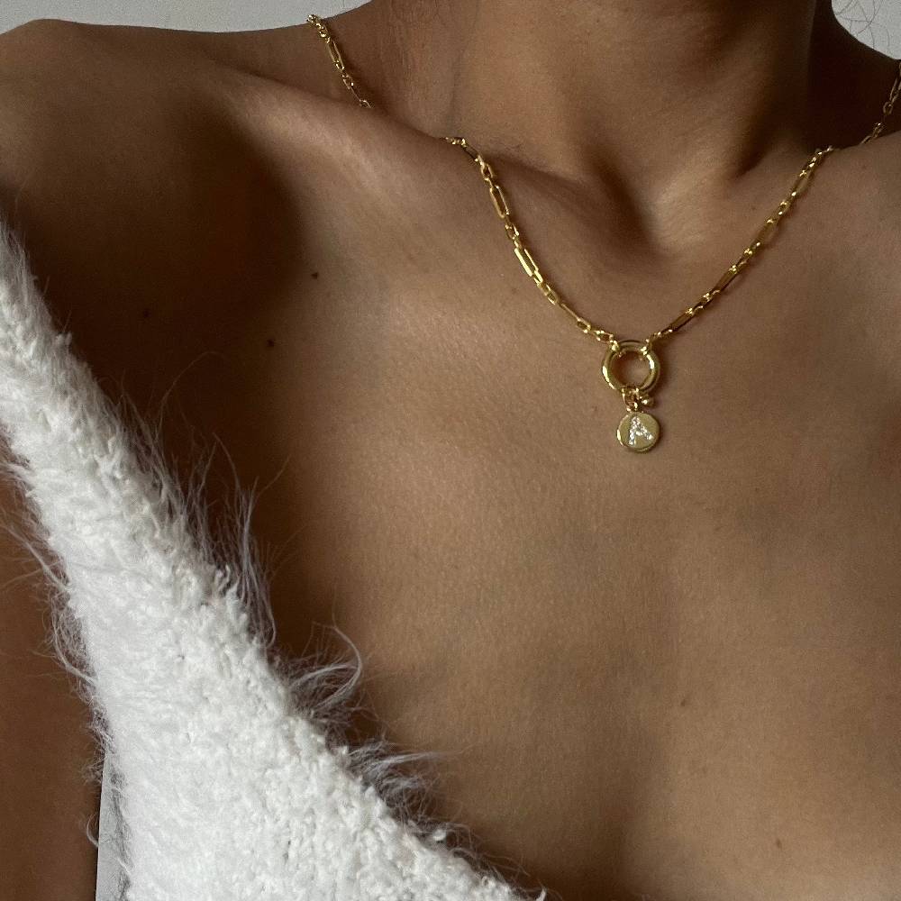 Kardelen Chain Plättchen Zirkonia Buchstaben Halskette - 925 SILBER