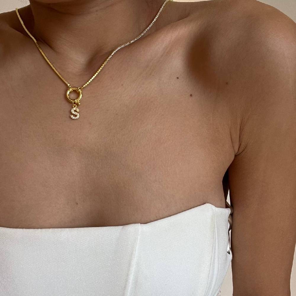 Kardelen Chain Strass Buchstaben Halskette - 925 SILBER