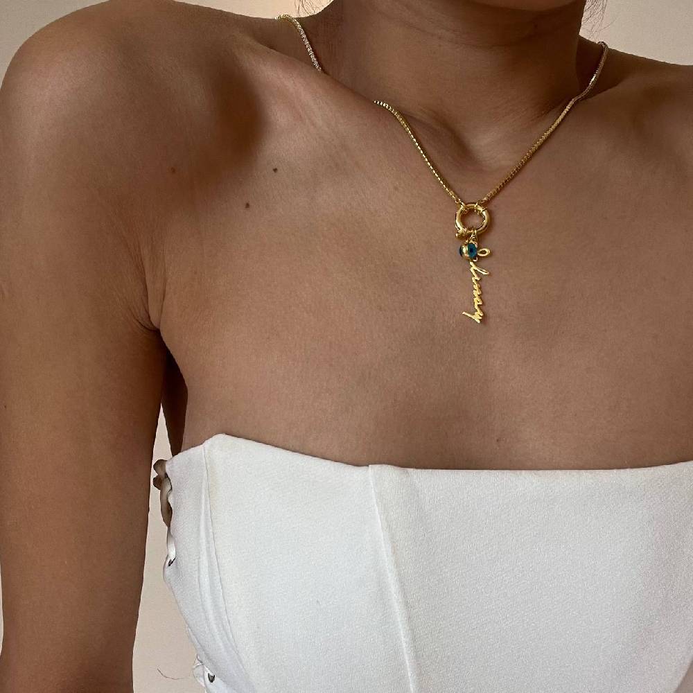 Kardelen Chain Strass Signatur Halskette mit Nazar - 925 SILBER