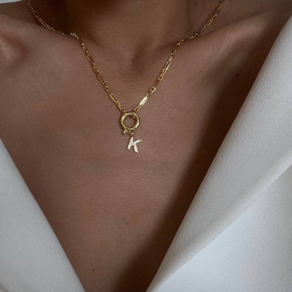 Kardelen Chain Zirkonia Buchstaben Halskette - 925 SILBER