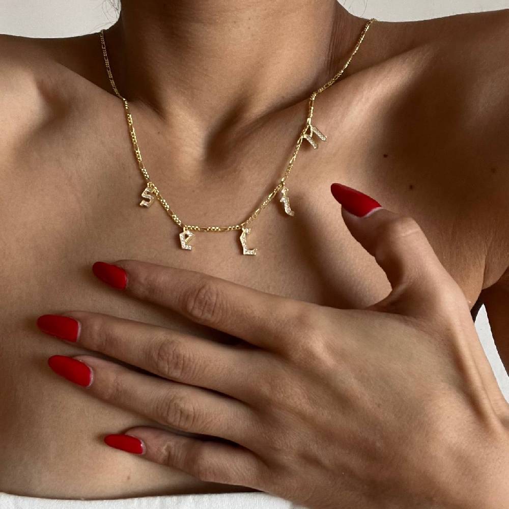 Kardelen Chocker Namenskette Mit Zirkonia Gothic - 925 SILBER