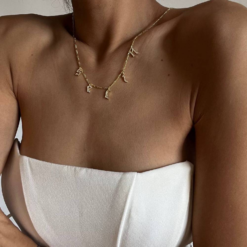 Kardelen Chocker Namenskette Mit Zirkonia Gothic - 925 SILBER