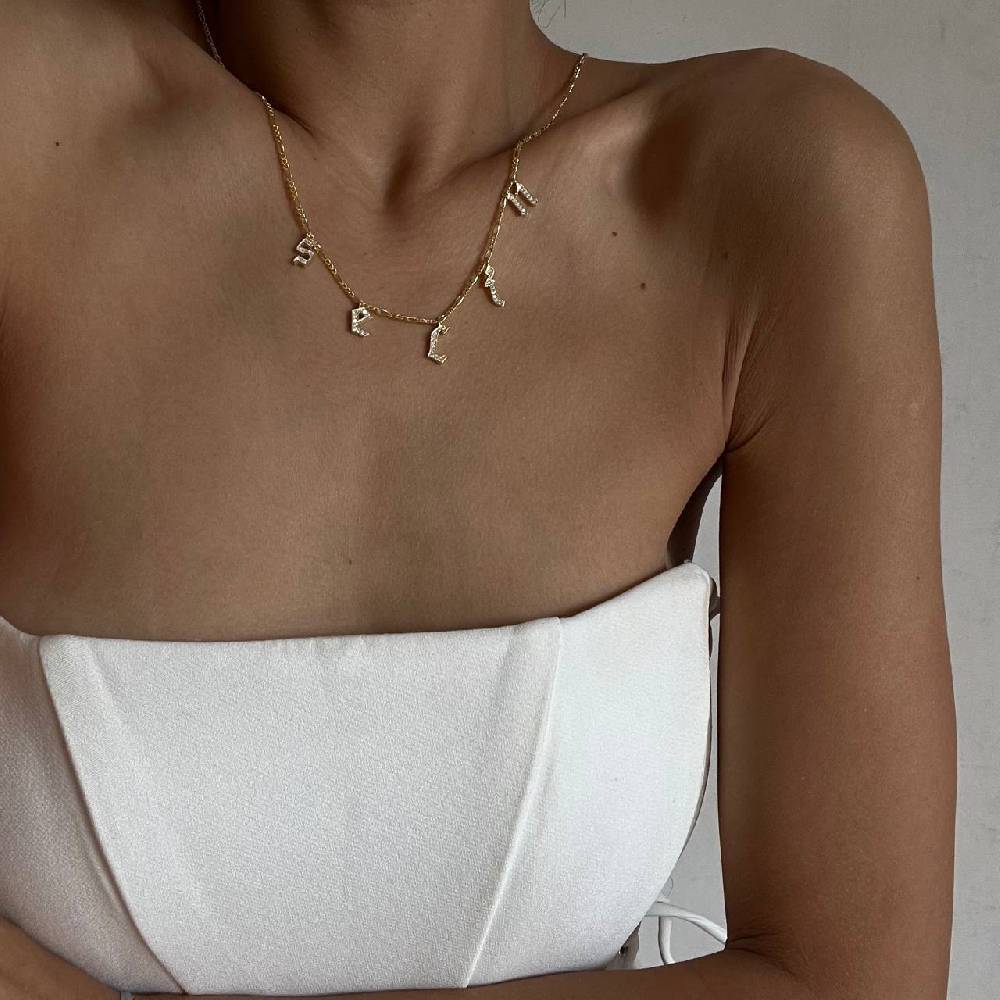 Kardelen Chocker Namenskette Mit Zirkonia Gothic - 925 SILBER