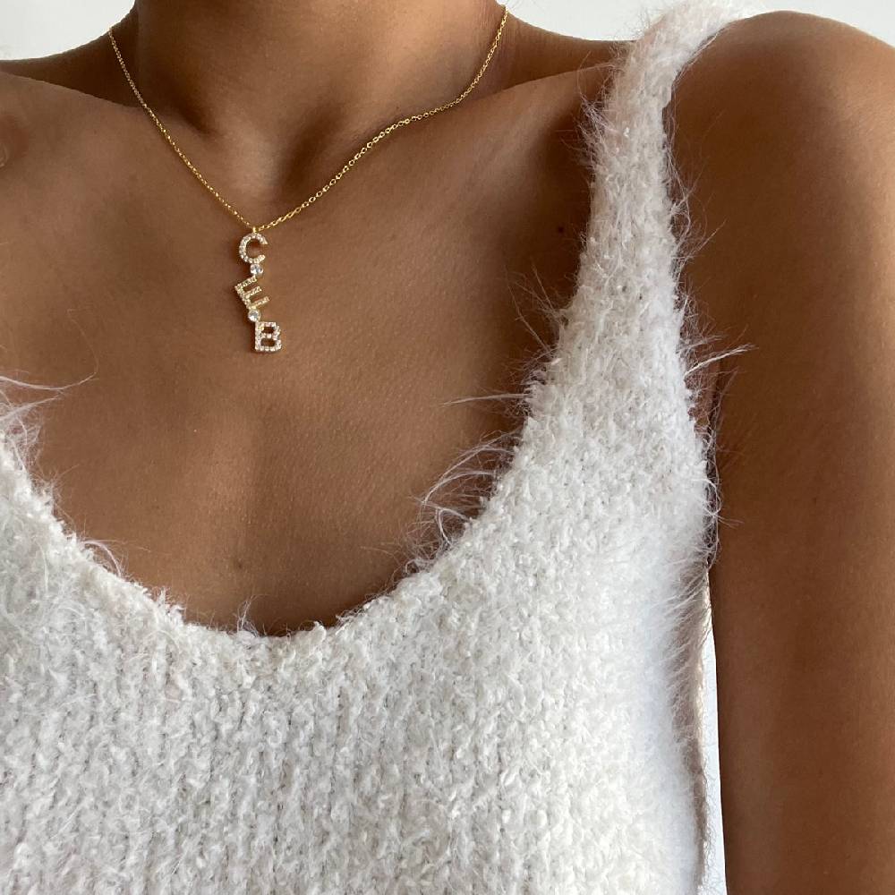 Kardelen Chocker Senkrecht Zirkonia Buchstabenkette - 925 SILBER