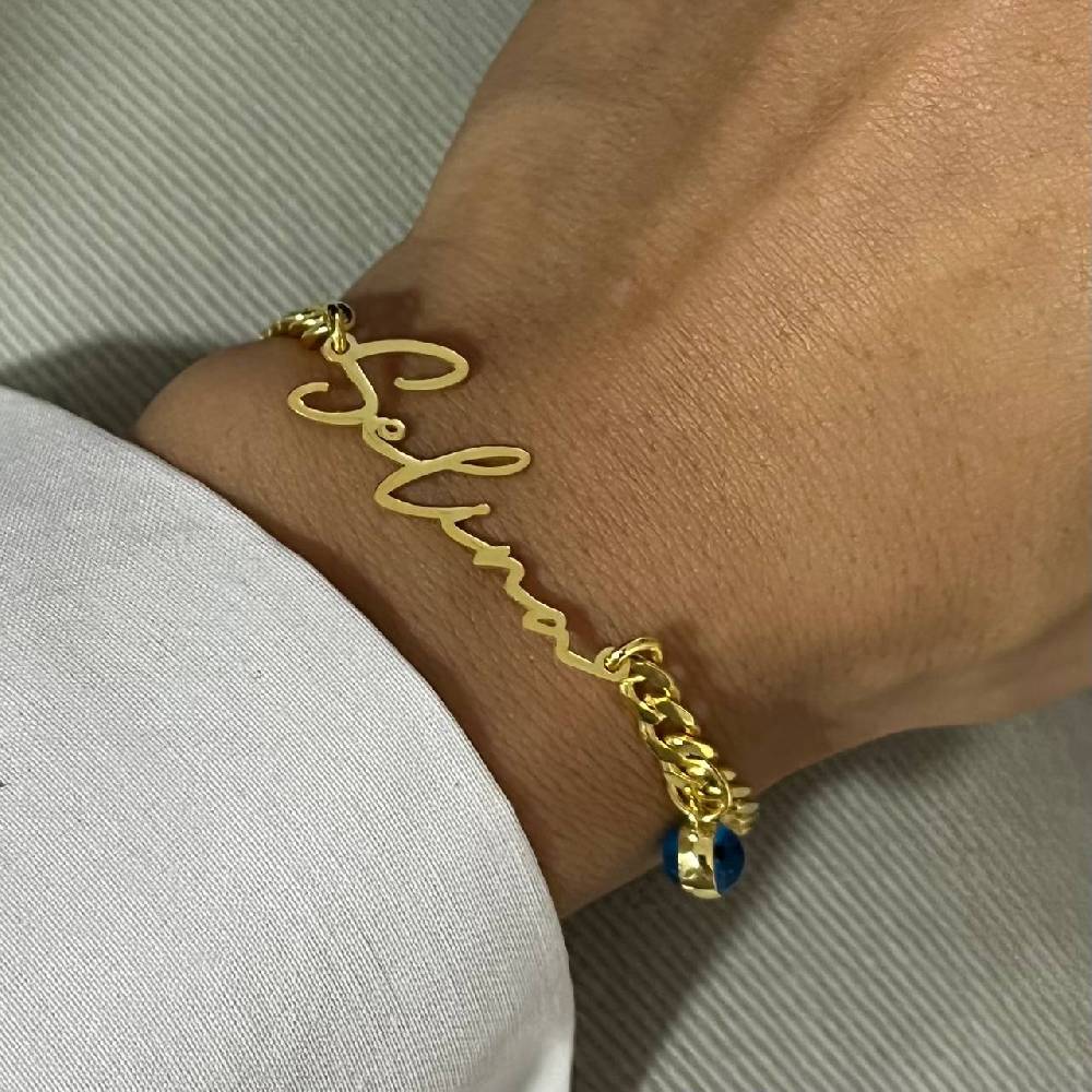 Kardelen Desaster Cuban Namensarmkette Mit Nazar - 925 SILBER