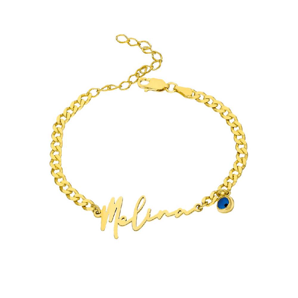 Kardelen Desaster Cuban Namensarmkette mit Nazar - 925 SILBER