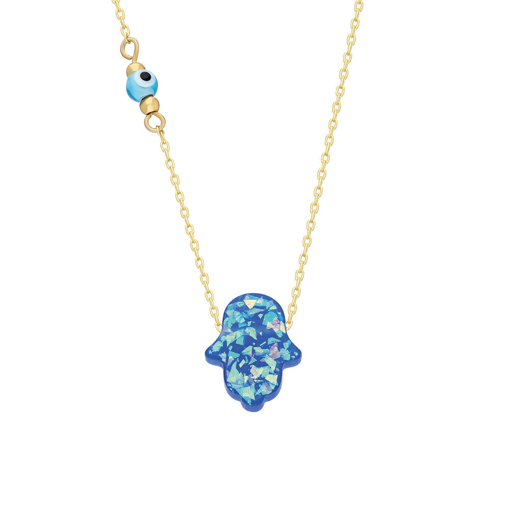 Kardelen FATIMAS HAND KETTE DUNKELBLAU MIT NAZAR - 925 SILBER