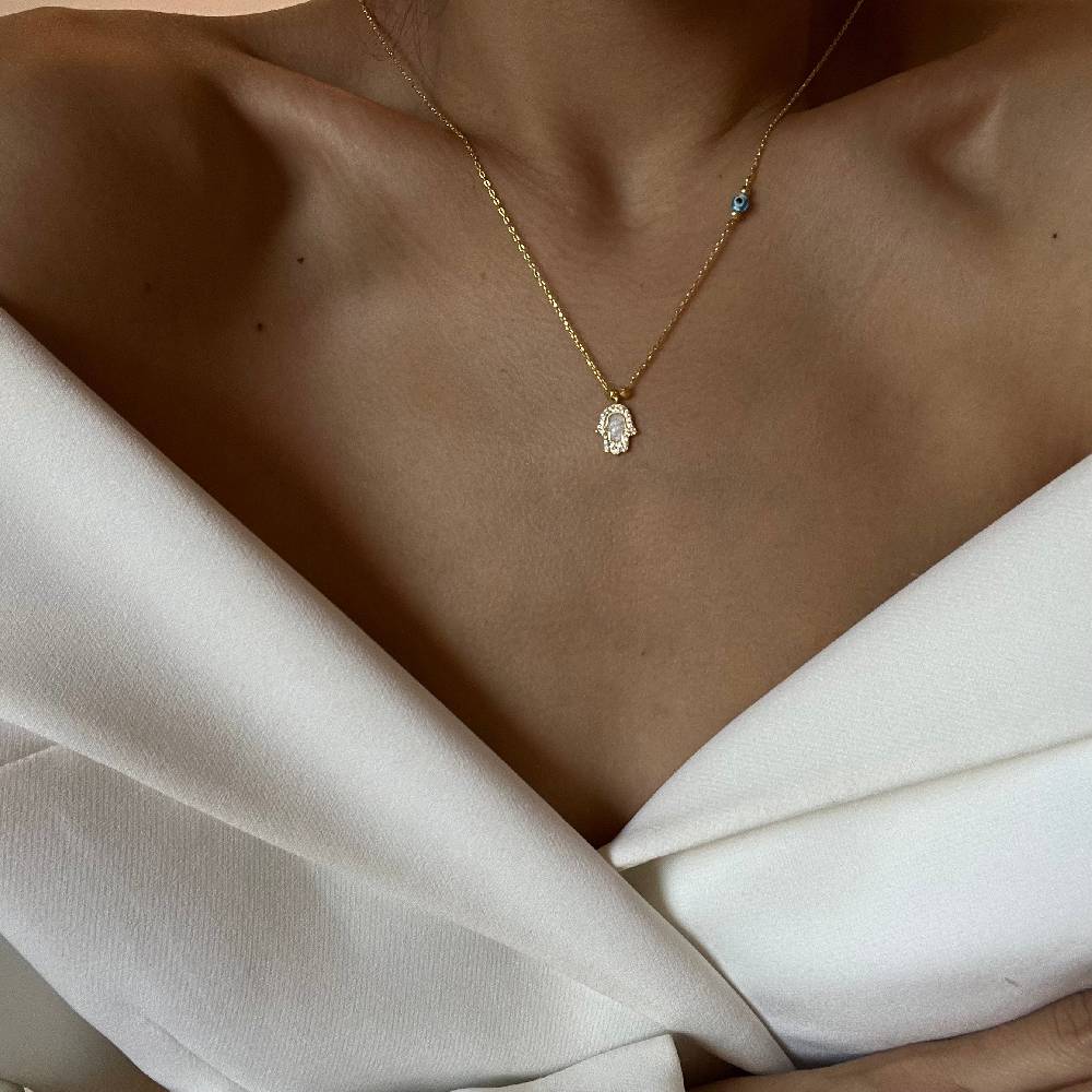 Kardelen Fatimas Hand Mit Nazar Halskette - 925 SILBER