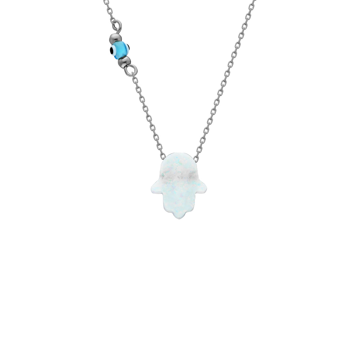 Kardelen Fatimas Hand Opal Kette Mit Nazar White - 925 SILBER