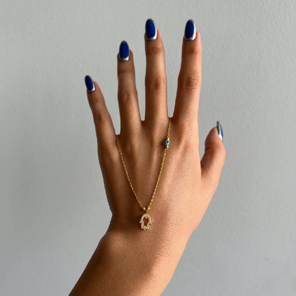 Kardelen FATIMAS HAND ZIRKONIA HALSKETTE MIT NAZAR - 925 SILBER