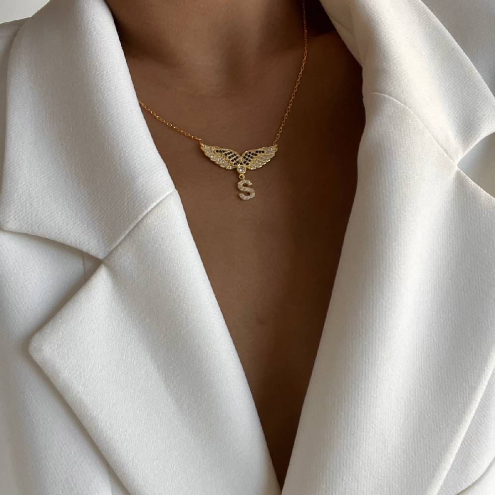 Kardelen Flügel Zirkonia Halskette Mit Buchstabe - 925 SILBER